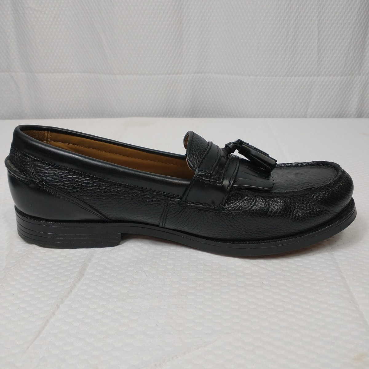 Chaps Kiltie Loafer Mens Black 9.5 Pebble Leather Slip On 