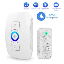 Wireless Doorbell Plug & Play Plugin Receiver Waterproof Adjustable Volume White