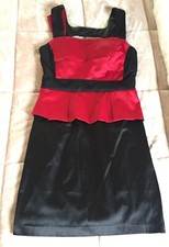 XOXO Red Black Satin Lace Peplem Dress Vintage 3 Small
