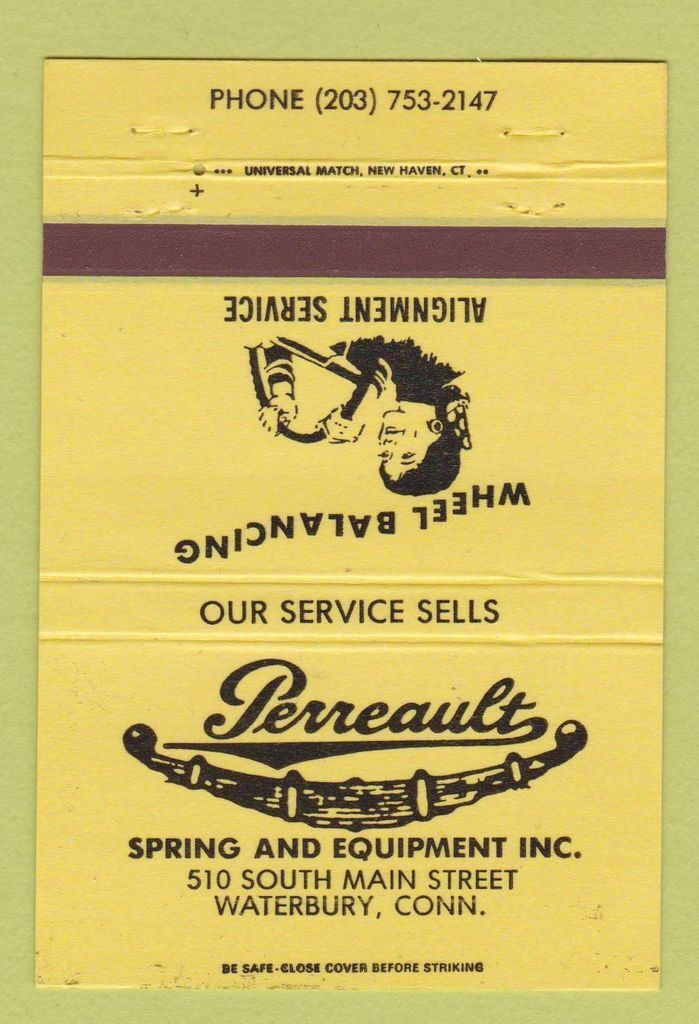 Matchbook Cover Perreault Spring Eqiupment Waterbury CT 40 Strike eBay