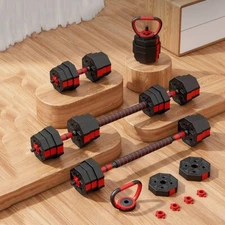 66 LB Adjustable Weight Dumbbell Set Multi-Use Home Gym Strength Workout Barbell