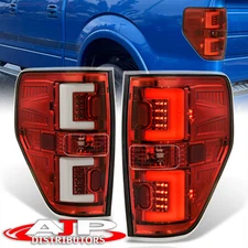 Red Housing Clear Lens LED Tail Lights Brake Lamps Pair For 2009-2014 Ford F-150