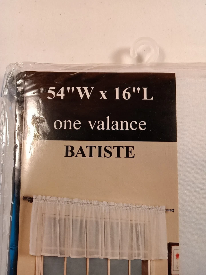 Curtains of Character by United solid batiste White Valance 54”w x 16”L  New  - Image 2 of 4