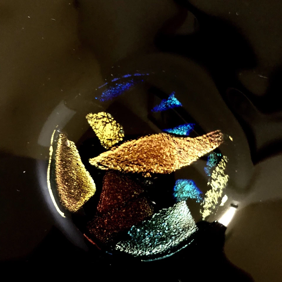 Fused Dichroic Art Glass Plate Black. Signed Sisk  10 1/4" - Image 3 of 4