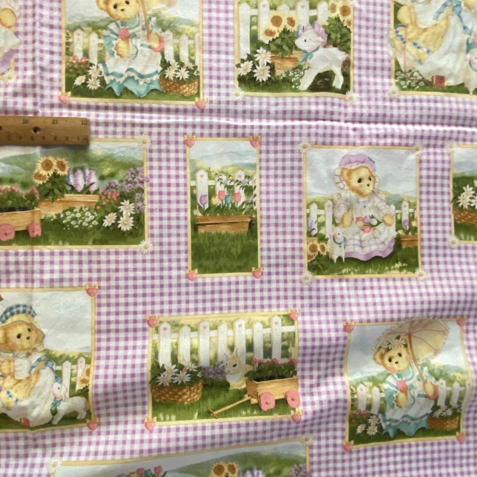 BTY Daisy Kingdom Cherished Teddies Fabric Purple Cotton Print - Image 2 of 4