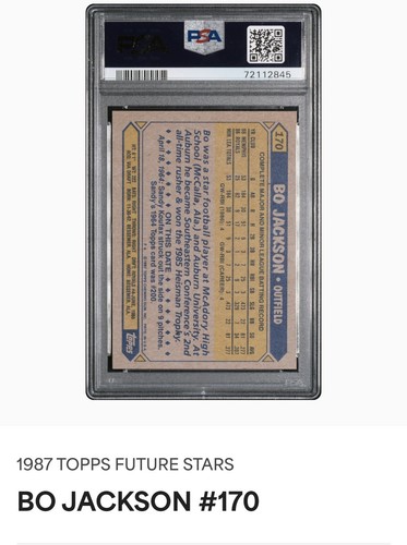 1987 Topps Future Stars #170 Bo Jackson RC Kansas City Royals ⚾️ NM-MT PSA 8 - Picture 6 of 7