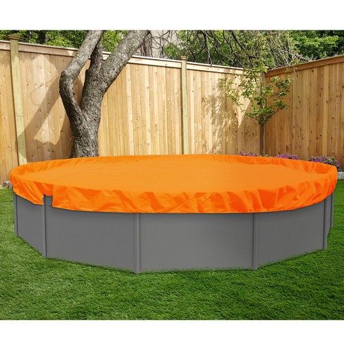 E&K Above Ground Pool Cover Round Winter Tarp Cover Home Swimming Pool Orange - Picture 2 of 7