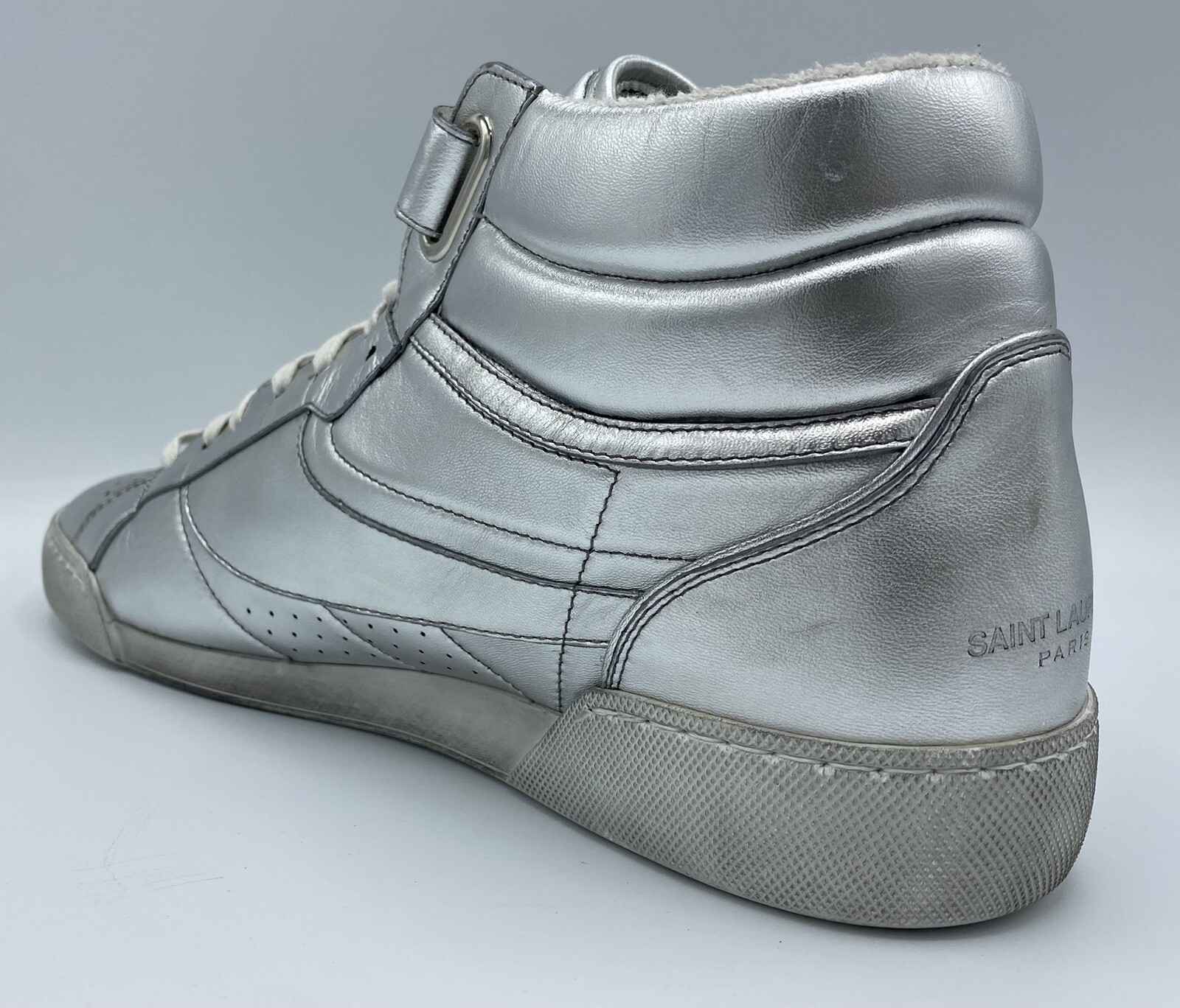 Sneakers alte Saint Laurent in pelle argento $750 taglia US 9 5 Made in Italy