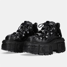 Unisex Punk Rock Goth Genuine Leather Sneaker Chunky Platform Shoes Boots
