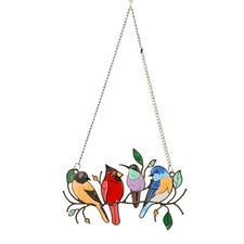Birds Suncatcher Stained Glass Window Hanging Hummingbird Window Decor w/ Chain