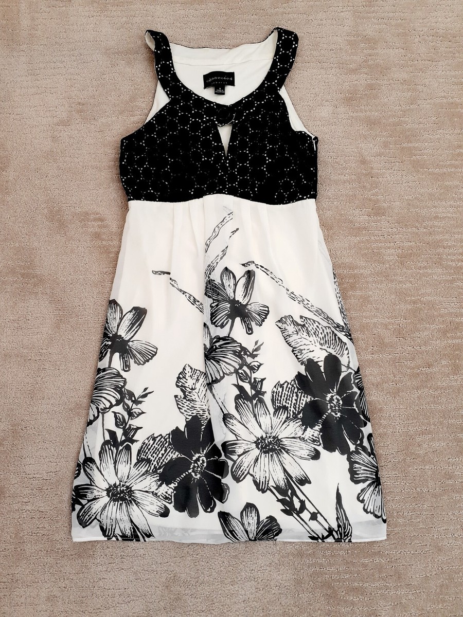 Connected Apparel Womens Sz 6 Black White Eyelet Lace Floral