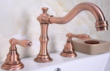Red Copper Bathroom Sink Faucet Widespread 3 Holes Deck Mounted Mixer Tap zrg058