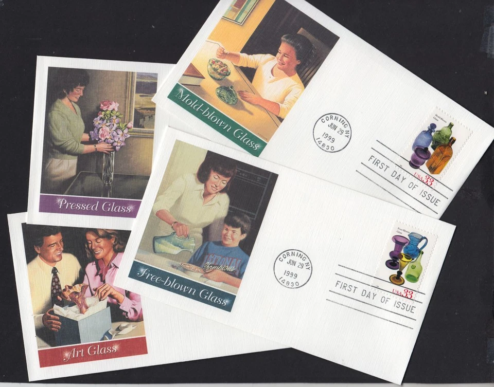 1999 American Glass Sc 3325-3328 FDCs set 4 Fleetwood cachets art glass design - Image 2 of 3
