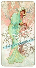 The Seasons Winter 1896 Mucha Vintage Poster Print Retro Style Art Nouveau Lady