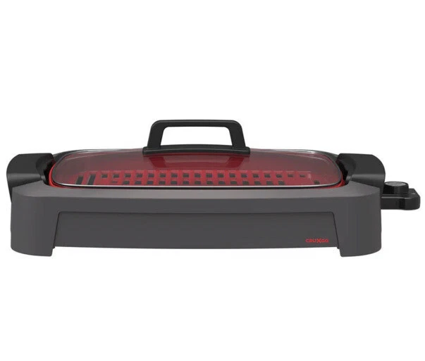 CRUXGG SMOKELESS 2-IN-1 INDOOR CERAMIC NONSTICK GRILL & GRIDDLE SMOKE GRAY NEW
