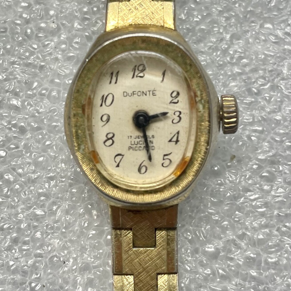 Dufonte Lucien PicLadies 17mm watch Gold Tone Diamond & Dark Blue Ruby Bezel Dufonte Lucien Piccard Vintage Gold Watches - Etsy main image 3