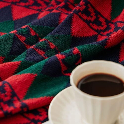 Knit Woven Throw Blanket Colorful Geometric Pattern Blankets - Picture 4 of 7