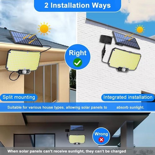 Solar Motion Sensor Wall Light Led Cob Floodlight Security Outdoor Garden Remote - Picture 12 of 12