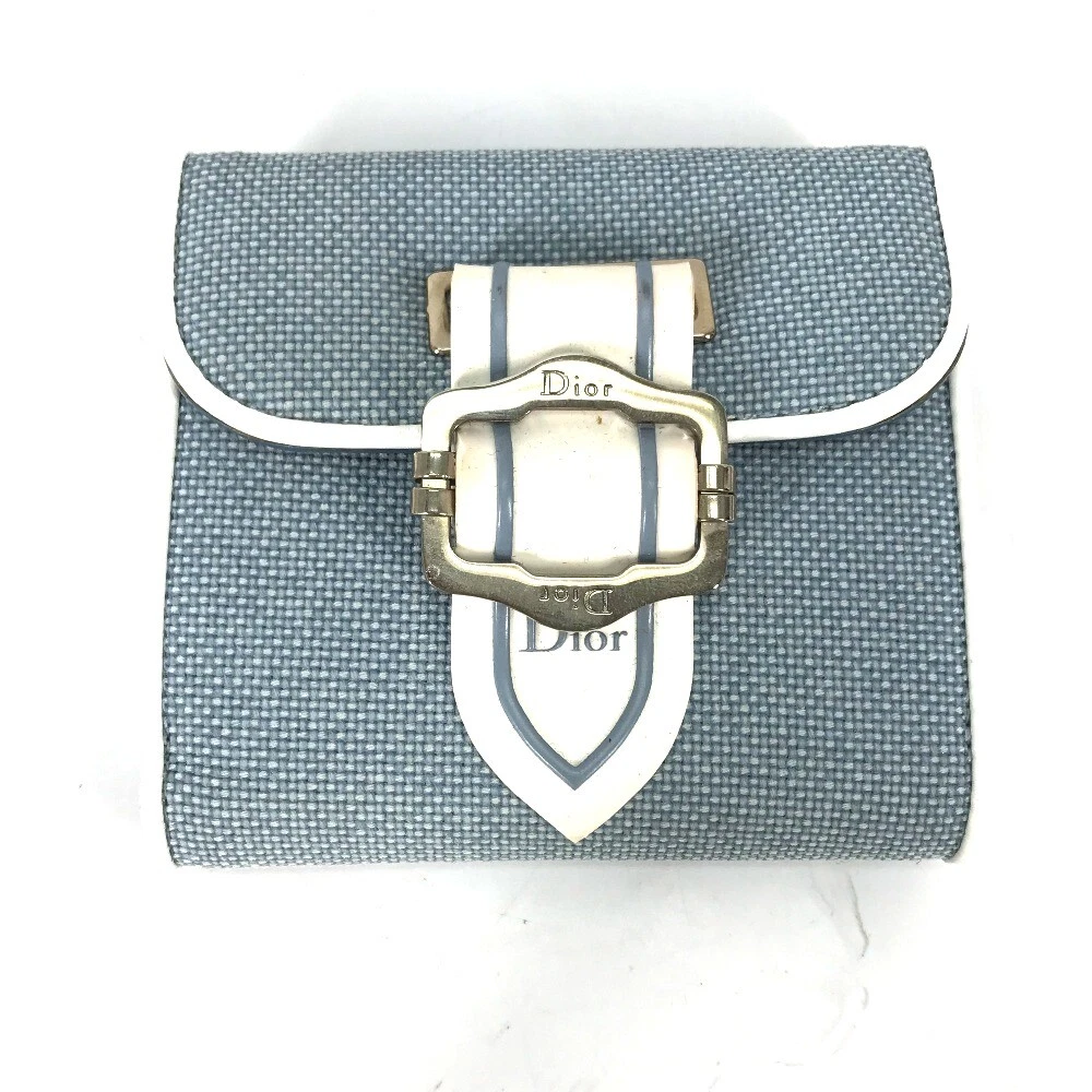 Dior Bicolor logo Double Snap Compact wallet Folded wallet Canvas/Leather blue