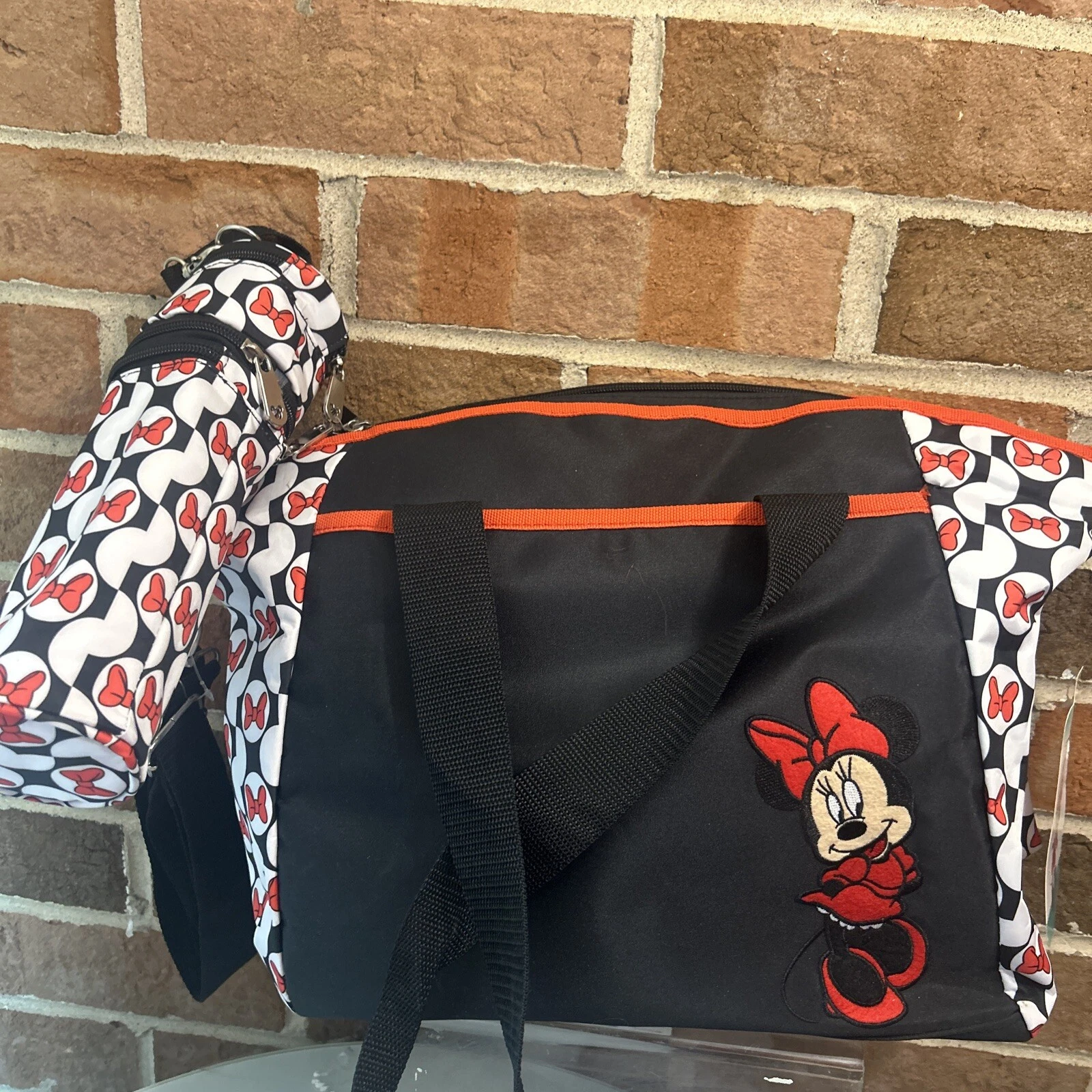 Disney Baby Minnie Mouse Large Diaper Bag Set with Bottle Holder & Changing Pad
