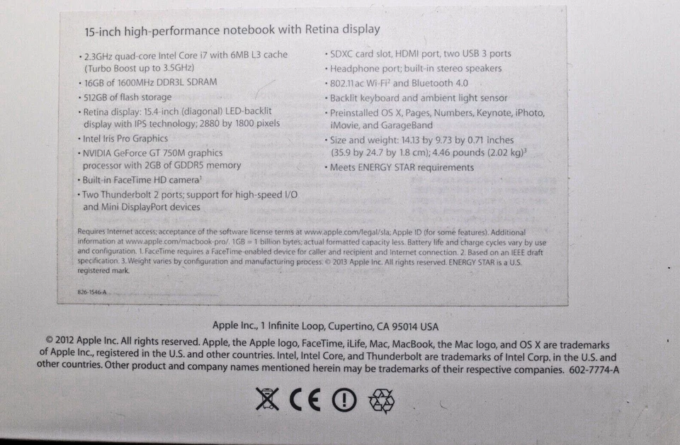 Нетронутый MacBook Pro 15,4 дюйма Retina i7 2,3 ГГц 16 ГБ 512 ГБ NVIDIA GPU (DG) A1398 - Изображение 3 из 4