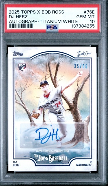 2025 Topps X Bob Ross Joy of Baseball DJ Herz #76E Titanium White /35 RC PSA 10