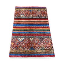 2'7"x4' Red Afghan Super Kazak Hand Knotted Pure Wool Sample Mat Rug 21908