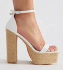 Fashion Nova TRENDY, White faux leather jute platform sandals 5.5" heel, SZ 7.5