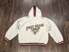 Vintage Fort Bragg Hoodie Mens Large Gray Maroon Gear For Sports Pullover 90s