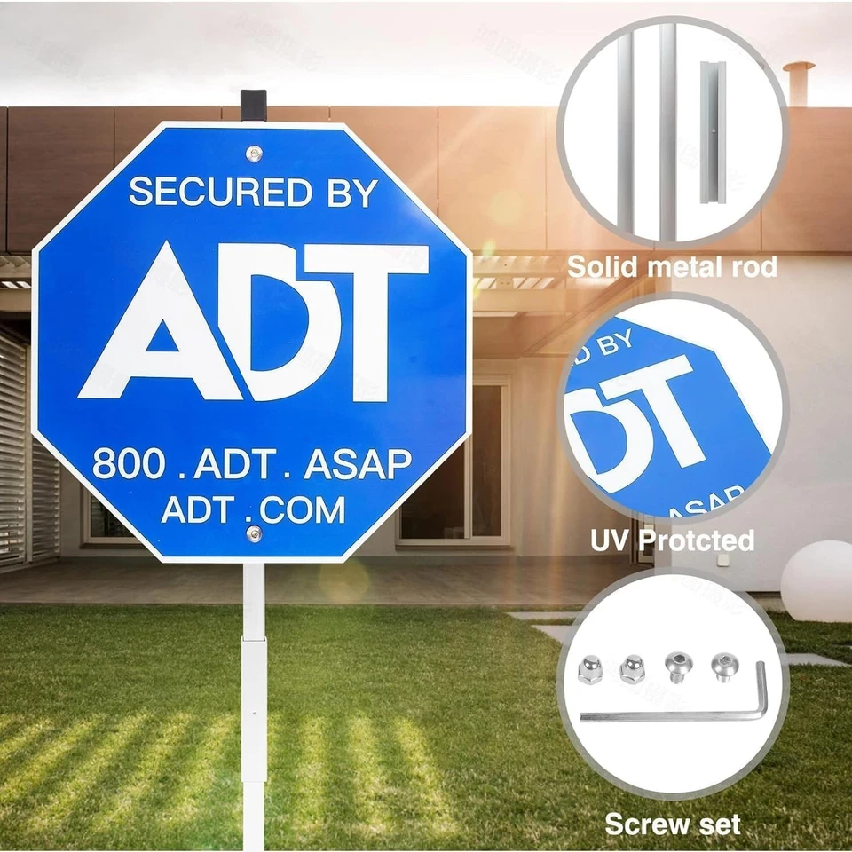 ADT Security Signs(28IN All aluminum) with 8 Pcs Window Stickers, Metal Yard Sig - Image 2 of 4