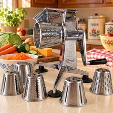 Vintage Saladmaster Dallas Texas Rotary Food Grater Slicer Shredder 6 Cones