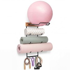 Yoga Mat and Ball Holder Wall Mount, 4-Tier Yoga Mat  Ball Storage Rack, Hom...