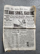 Boston Daily Globe Titanic Sinks REPRINT Morn...