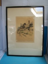 Vintage ANNE HATHAWAYS COTTAGE Marjorie C Bates Signed Print Damaged