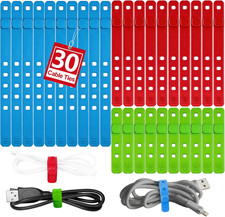 30Pcs Reusable Silicone Cable Ties, 3-Size Adjustable Cord Organizer Set for Hom