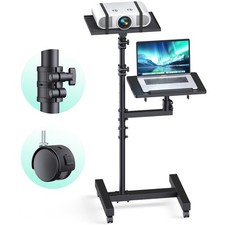 Projector Stand Tripod: 2 Shelves Mobile Laptop Cart Adjustable Height Black