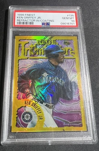 Ken Griffey Jr  1996 Topps Finest Refractor w/ coating #135 PSA 10  no Greening