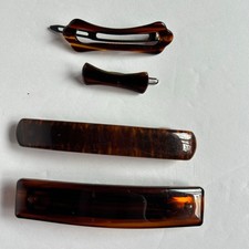 Vintage Tortoise Shell Hair Barrette Lot   4 Pc 80s/90s Brown Clips