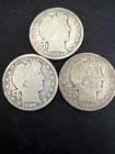 3 barber half dollars 1901d, 1907d, 1908d.
