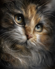 8x10 Cozy Storybook Cat with Very Long Hair Art Print Cottagecore - 119414089