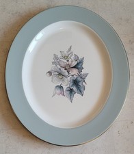 Vintage Royal Worcester Woodland Oval Platter ice Blue Floral center Gold Rim