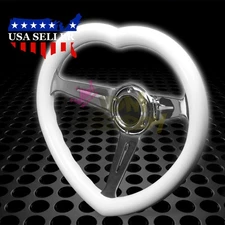 White Heart-Shaped Steering Wheel 6-Holes 3-Spoke Racing Auto Spoke Deep Dish