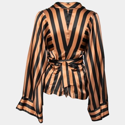 Ann Demeulemeester Peach Black Silk Belted Wrap Blouse M | eBay
