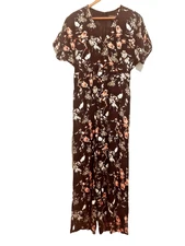 Banana Republic Jumpsuit Birdseye Print Crane Boho Floral Wide Leg Cruise Size 2