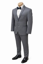 Men's Michael Kors Grey Tuxedo 3 Piece Suit with Flat Front Pants Vest 46R 38W