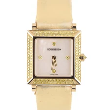 Boucheron Carree PAPERS 18k Gold YELLOW DIAMOND Mother of Pearl AJ410452 BOX