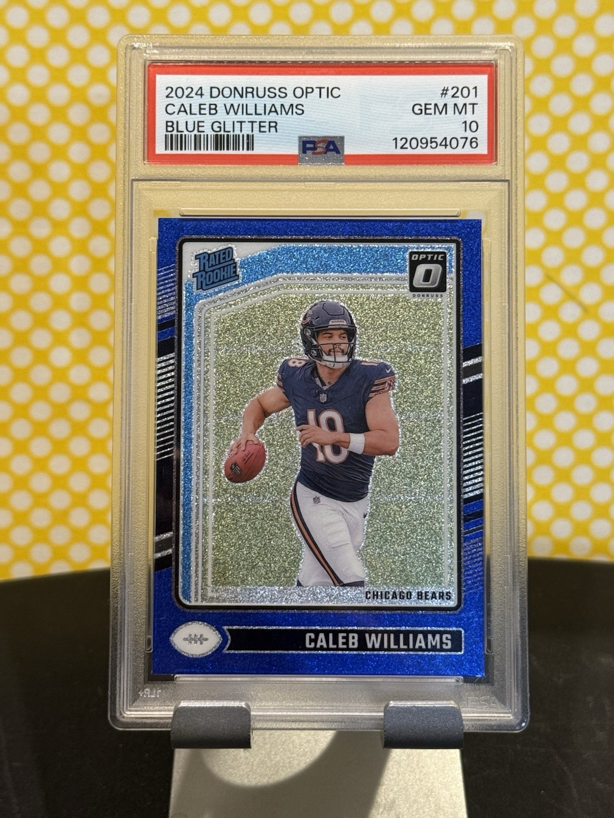 2024 Panini Donruss Optic Rated Rookie Caleb Williams #201 Blue Glitter PSA 10