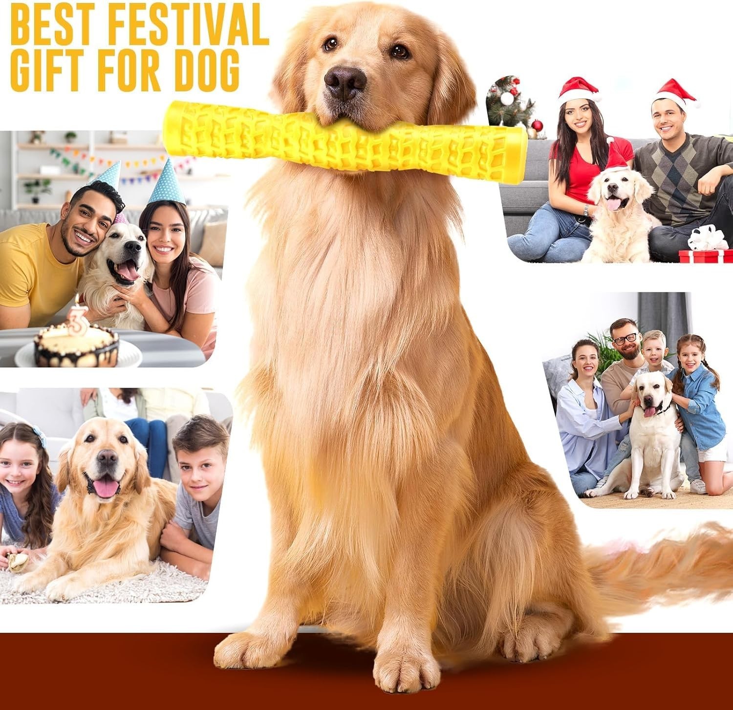Dog Squeaky Toys Interactive Dog Toy for Aggressive Chewers Tough Rubber Yellow