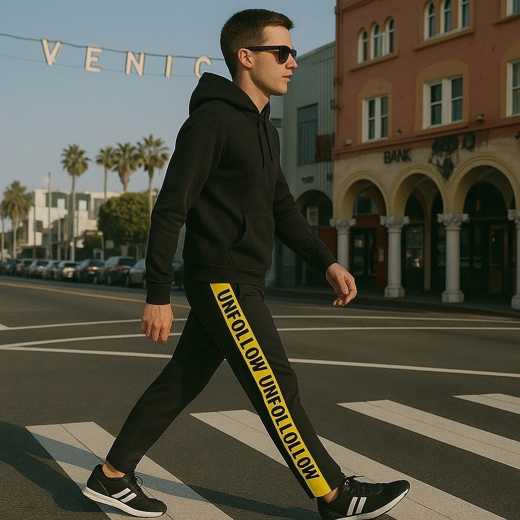NWT INC Concepts Unfollow Pants Men Black Casual Yellow Stripe Track Jogger 36