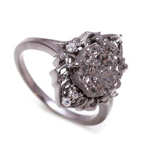 Natural Pyrite Oval Shape Ring Black Oxidized 925 Sterling Silver Dainty Jewelry